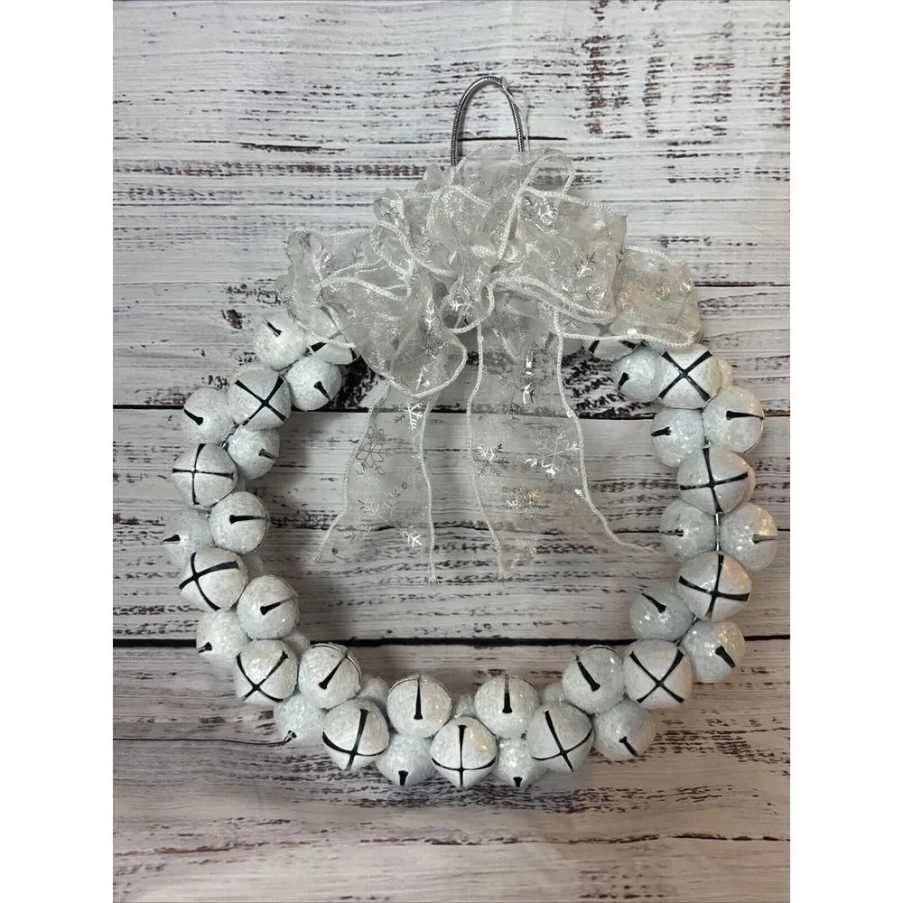 Christmas Holiday Sleigh Bell‎ White Iridescent Wreath 12